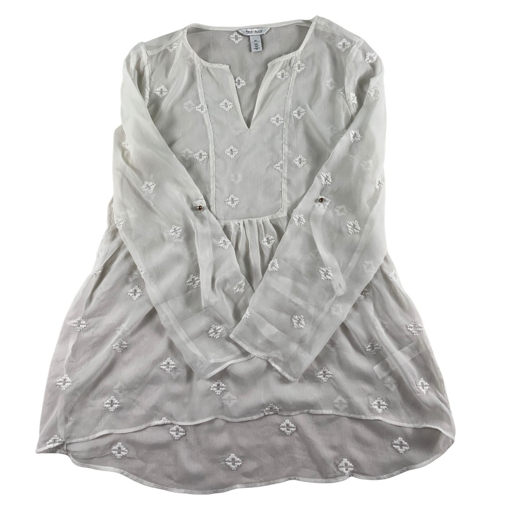 WHBM Sheer Textured White Pullover High Low Tunic Women XL Cottagecore Spring